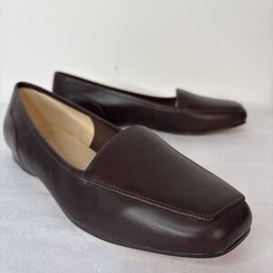 Bandolino Women's Liberty Brown Leather Loafer Flats 10M Square Toe Slip-On